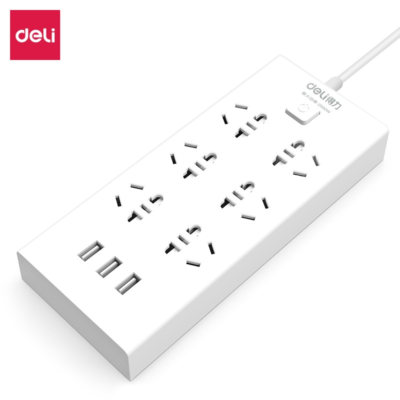 得力（deli）18284 USB智能插座 插排/插线板/接线板/排插/拖线板 3USB接口+6孔 总控3米