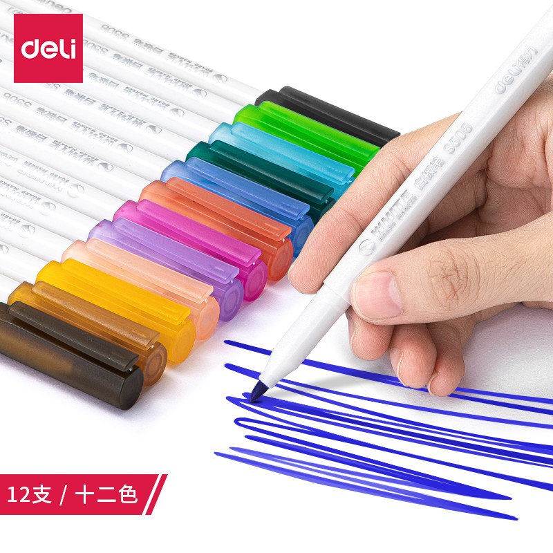 得力(deli)彩色白板笔套装 12色 便捷易擦 儿童涂鸦绘画 办公教学会议S506