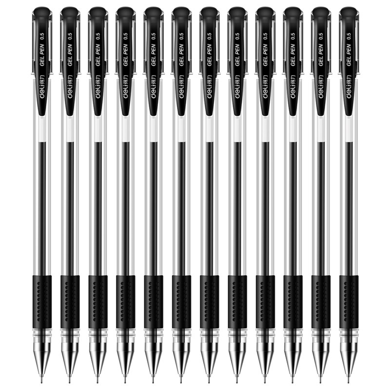 得力(deli)6601 半针管黑色中性笔水笔签字笔 12支/盒