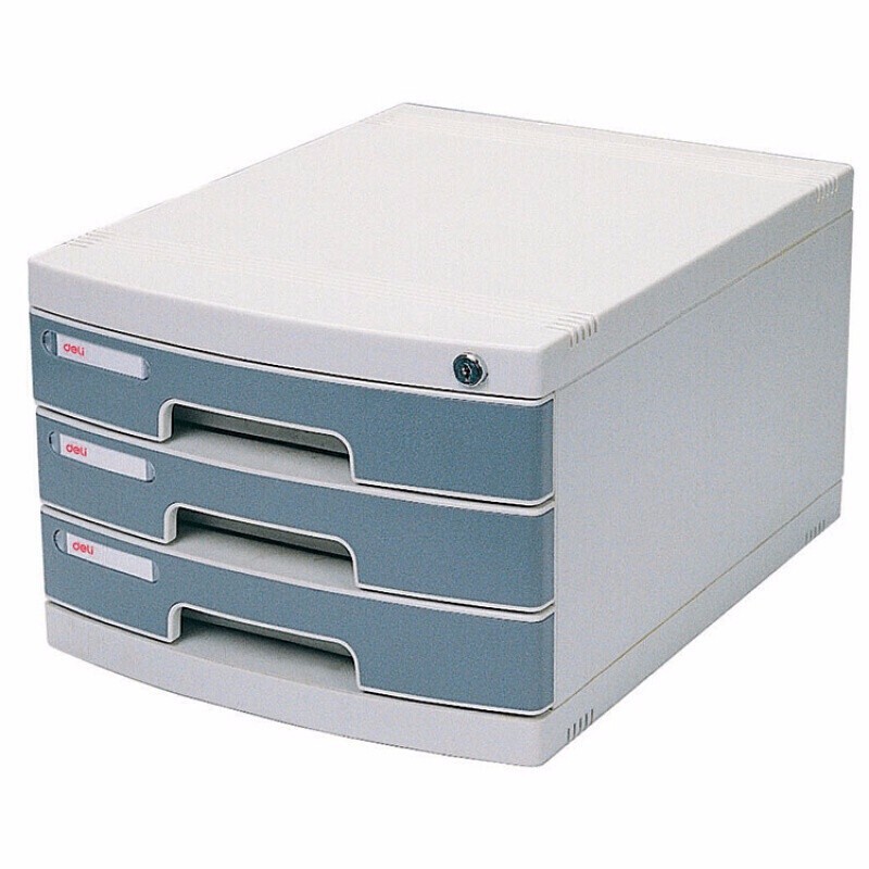 得力（deli）8833 文件柜带锁 三层文件柜 桌面资料整理收纳柜 塑料抽屉柜