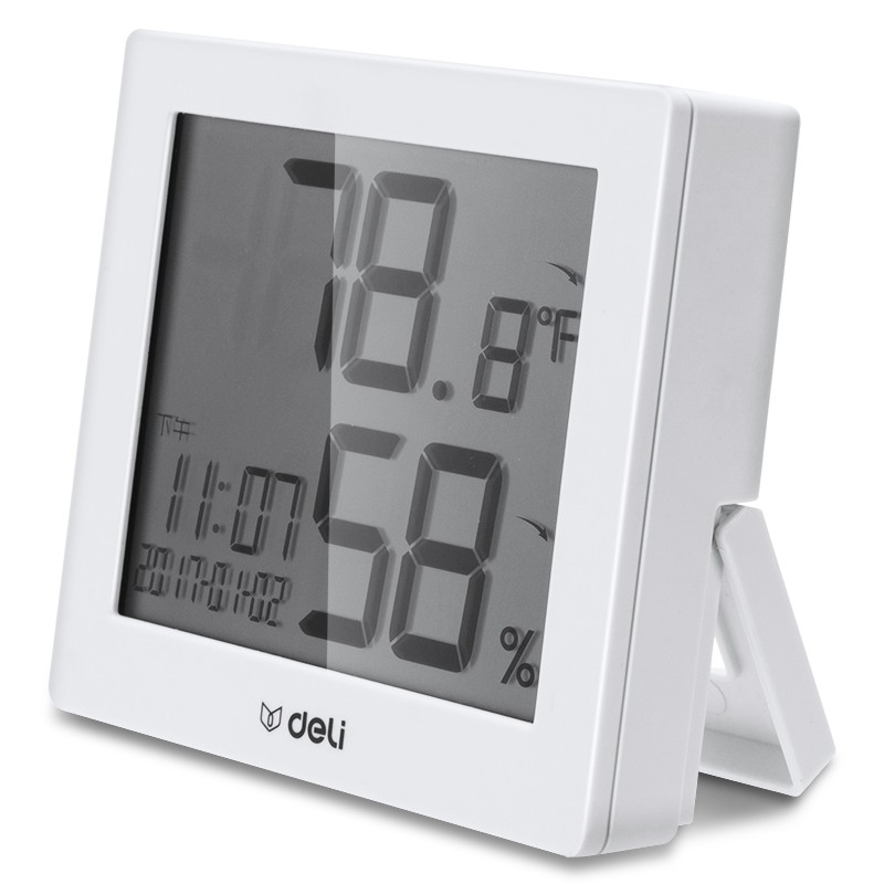 得力(deli)LCD带时间闹钟电子温湿度计