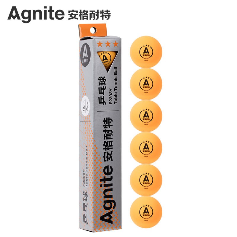 安格耐特（Agnite）乒乓球3星级6只装 黄色40mmF2393Y比赛用
