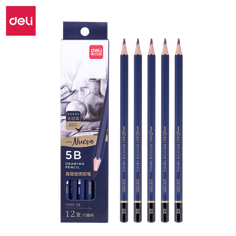得力S999-5B_高级绘图铅笔12支彩盒装5B(蓝)(12支/盒)