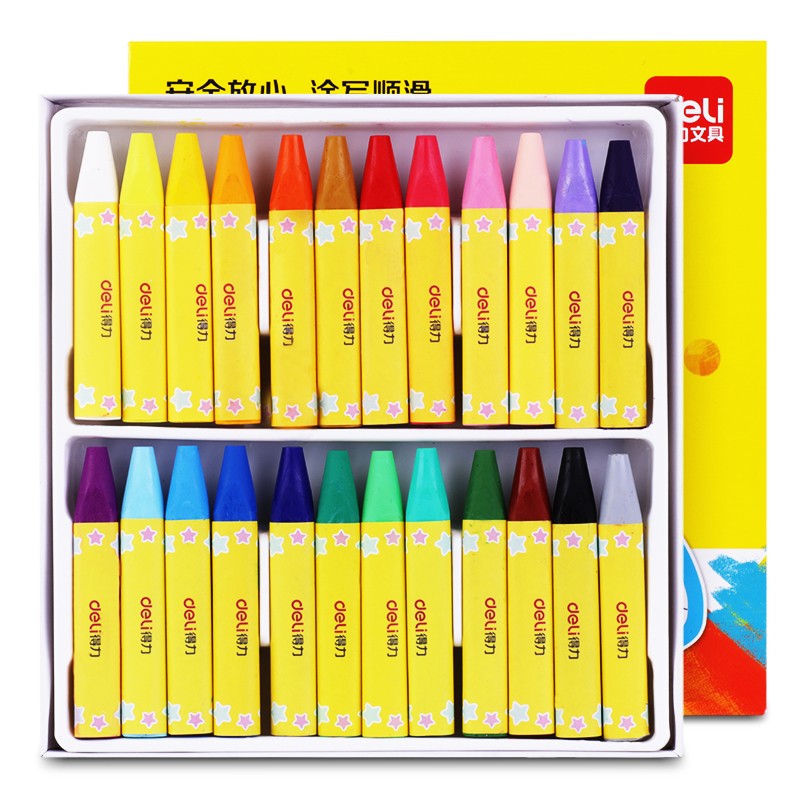 得力(deli)24色学生三角杆丝滑油画棒 儿童蜡笔绘画笔72080