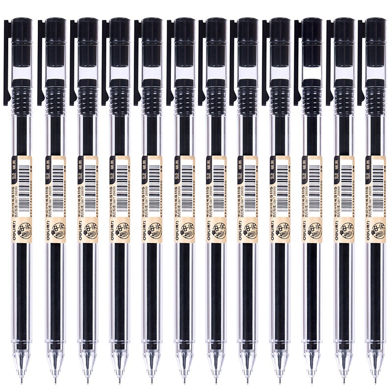 得力(deli)连中三元考试中性笔签字笔 黑 0.5mm全针管12支/盒S115